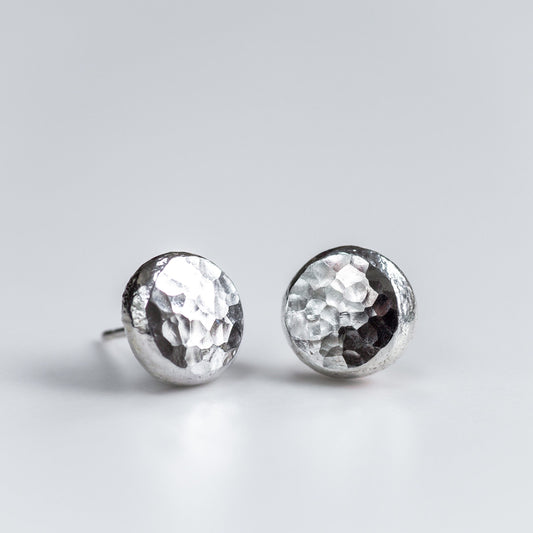Large Silver Hammered Stud Earrings