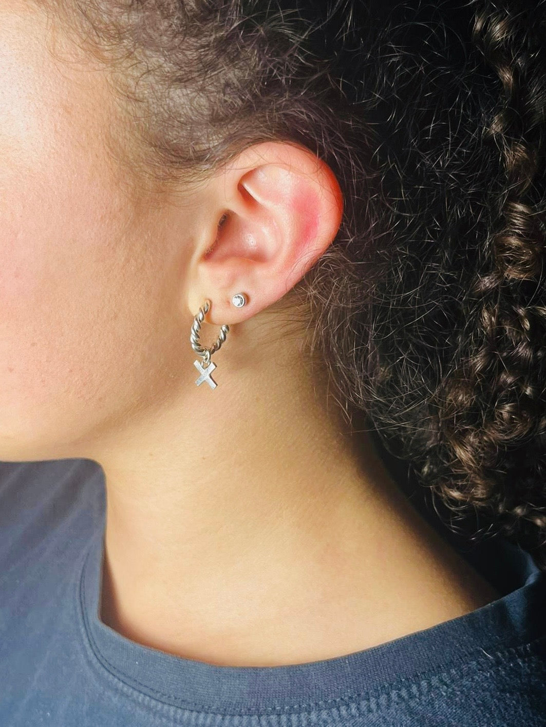 Silver Hoops and Kisses Earrings.