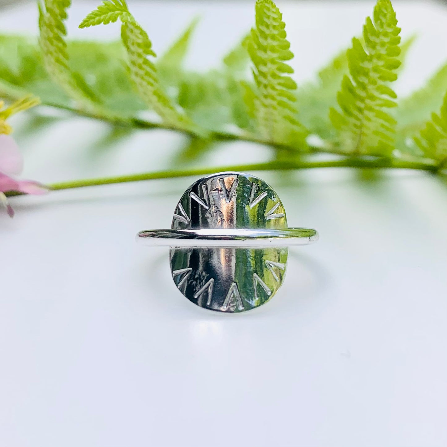 Silver Sun Disk Ring. Medium