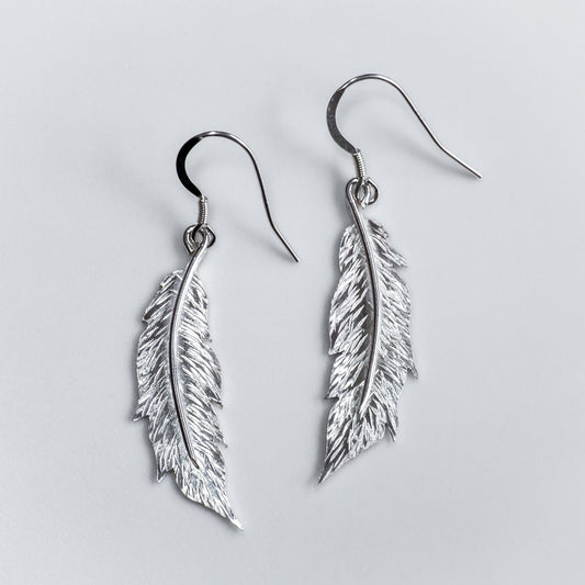 Sterling Silver Feather Earrings - Large