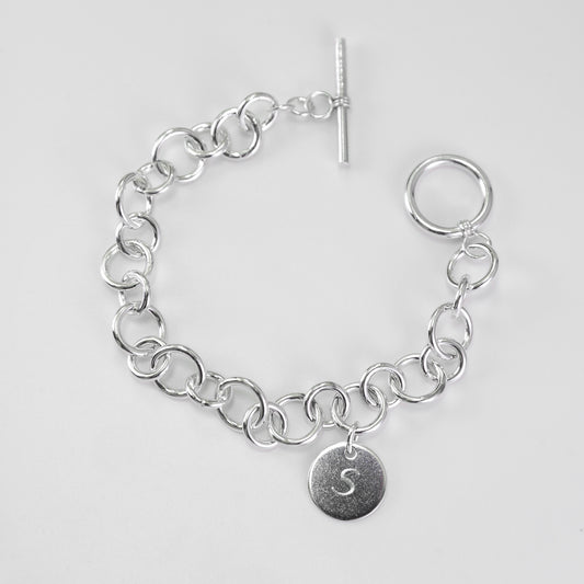 Sterling Silver Classic Link Bracelet with Initial Charm