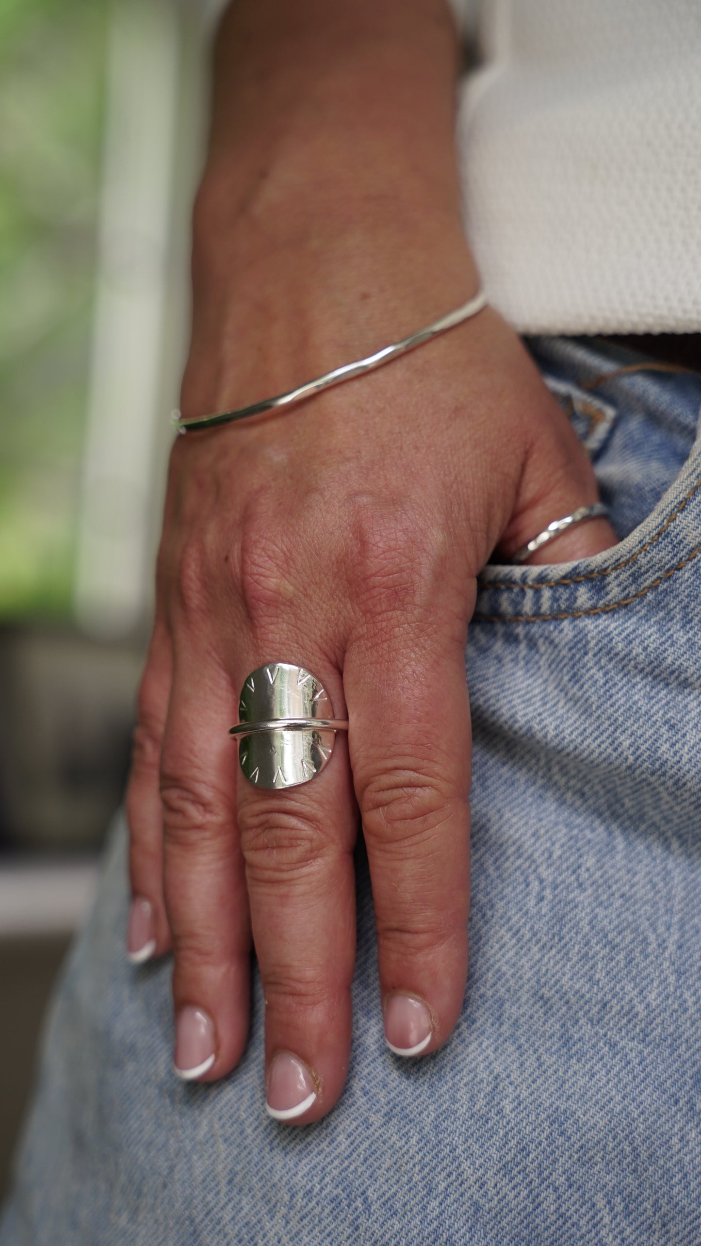 Silver Sun Disk Ring. Large