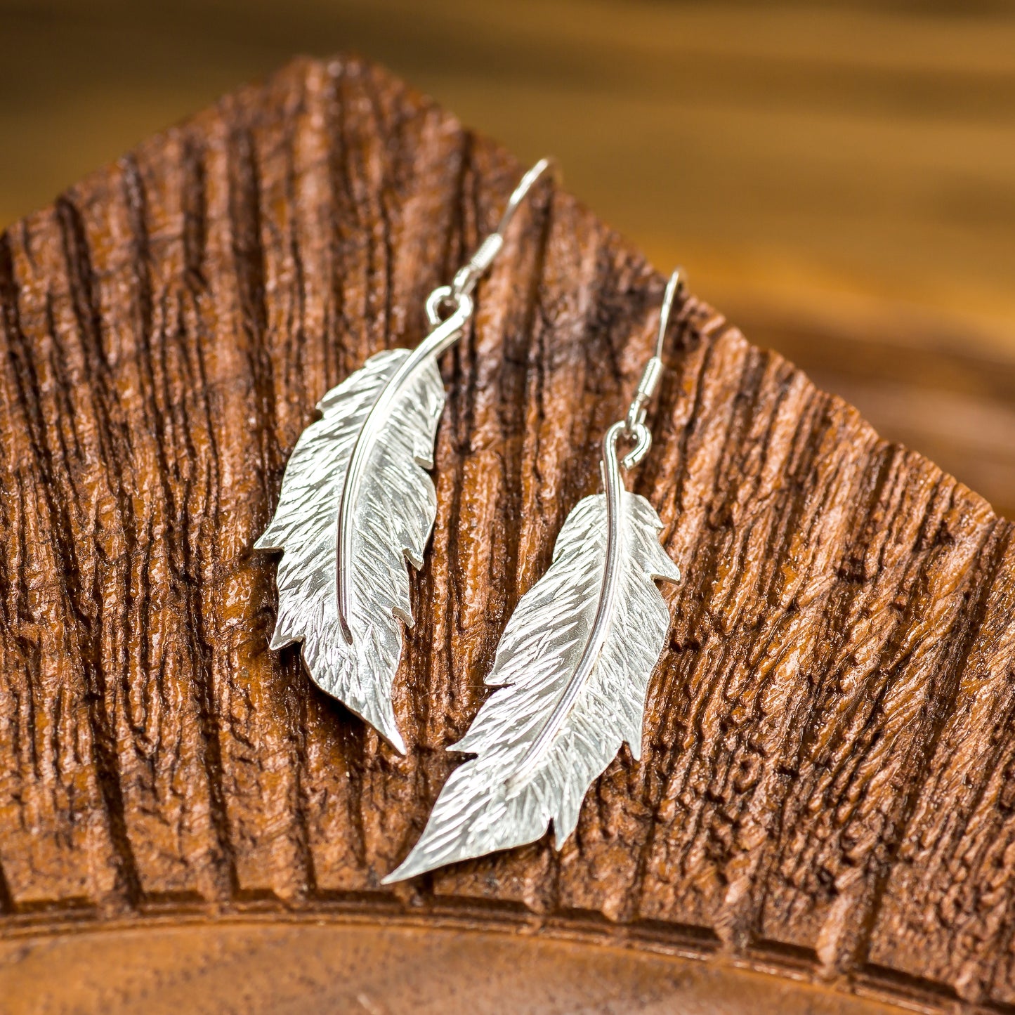 Sterling Silver Feather Earrings - Large